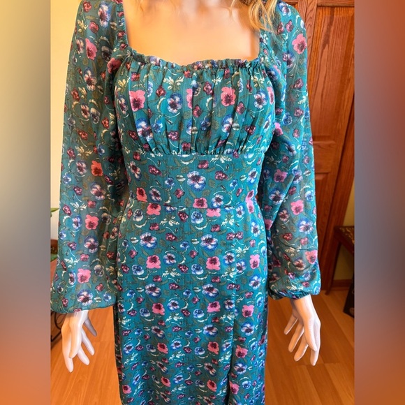 Francesca's Collections Green Boho Cottage Dress Size Small No Stretch Midi Zip - Picture 5 of 15
